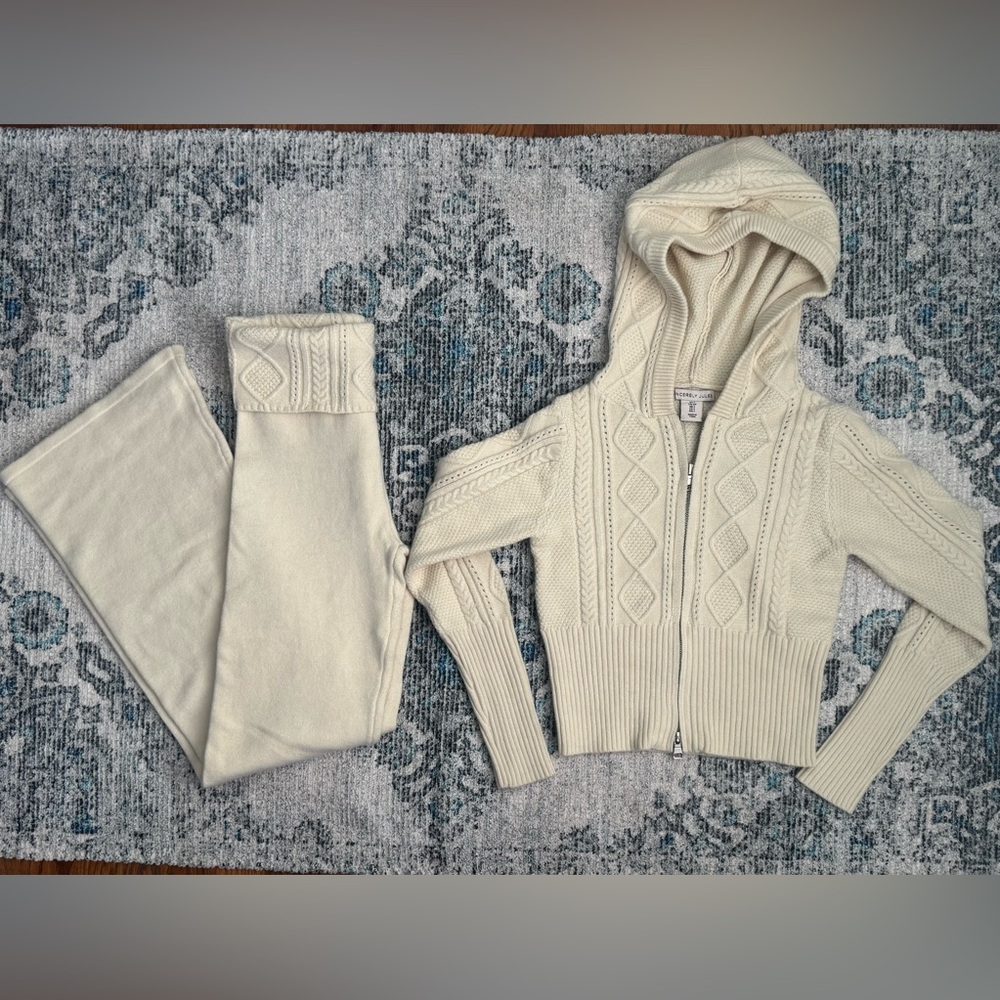 Sincerely Jules Cream Cable Knit flare pants and sweater set
